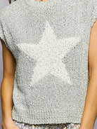 POL Sweet Sage Round Neck Popcorn Knit Top with Star Motif-Women's Shirts & Tops-Shop Z & Joxa