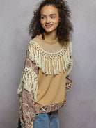 POL Tassel Talk Floral Print Balloon Sleeve Top with Tassels-Women's Shirts & Tops-Shop Z & Joxa