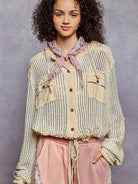 POL Vanilla Drift Textured Button up Cropped Hooded Shirt-Women's Shirts & Tops-Shop Z & Joxa