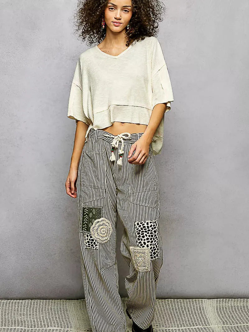 POL Vanilla Stitch Short Sleeve Cropped Rib T-Shirt-Women's Shirts & Tops-Shop Z & Joxa