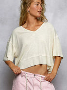 POL Vanilla Stitch Short Sleeve Cropped Rib T-Shirt-Women's Shirts & Tops-Shop Z & Joxa