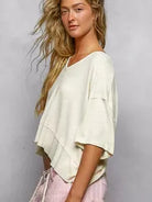 POL Vanilla Stitch Short Sleeve Cropped Rib T-Shirt-Women's Shirts & Tops-Shop Z & Joxa