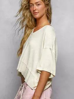 POL Vanilla Stitch Short Sleeve Cropped Rib T-Shirt-Women's Shirts & Tops-Shop Z & Joxa