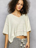 POL Vanilla Stitch Short Sleeve Cropped Rib T-Shirt-Women's Shirts & Tops-Shop Z & Joxa