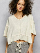 POL Vanilla Stitch Short Sleeve Cropped Rib T-Shirt-Women's Shirts & Tops-Shop Z & Joxa