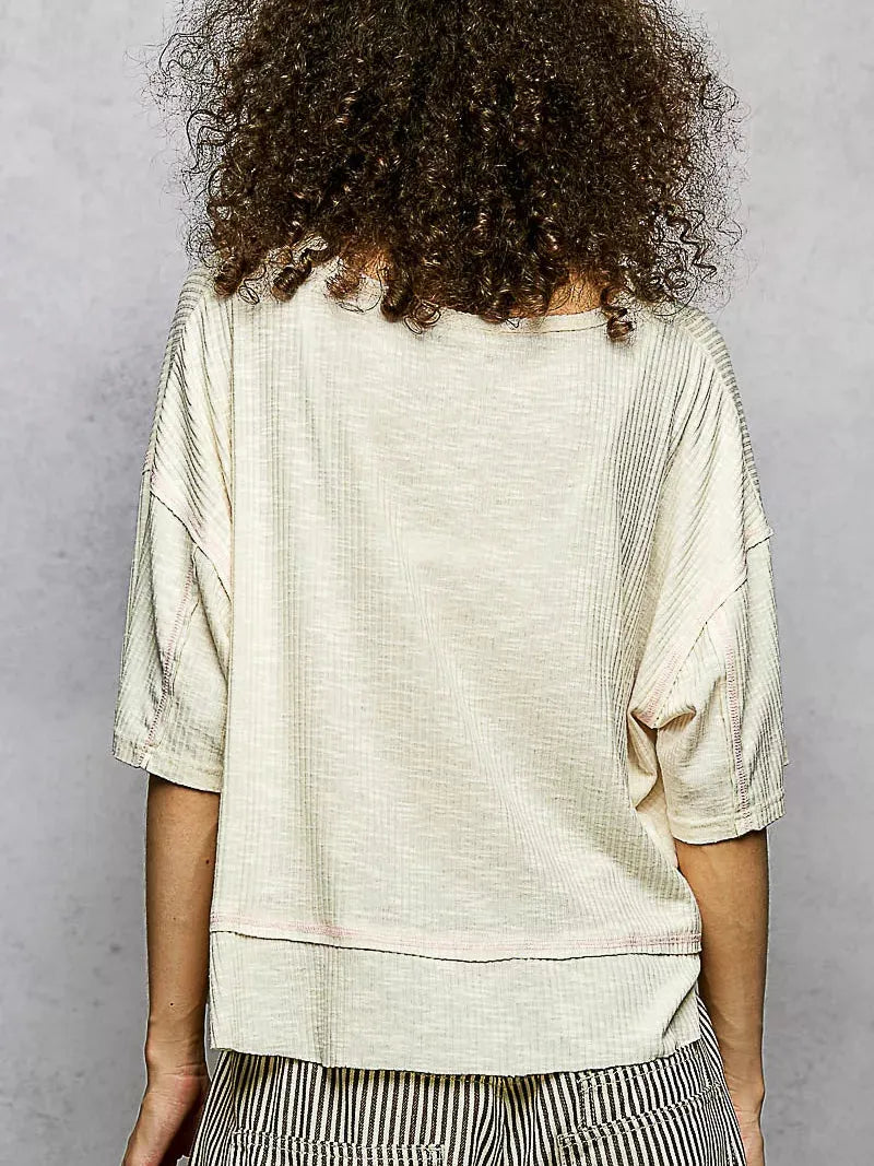 POL Vanilla Stitch Short Sleeve Cropped Rib T-Shirt-Women's Shirts & Tops-Shop Z & Joxa
