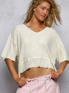 POL Vanilla Stitch Short Sleeve Cropped Rib T-Shirt-Women's Shirts & Tops-Shop Z & Joxa