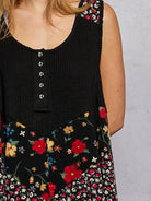 POL Vintage Vibe Ribbed Tank with Floral Patch in Black-Shirts & Tops-Shop Z & Joxa