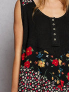 POL Vintage Vibe Ribbed Tank with Floral Patch in Black-Shirts & Tops-Shop Z & Joxa