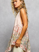 POL Vintage Vibe Ribbed Tank with Floral Patch in Pink-Women's Shirts & Tops-Shop Z & Joxa