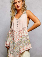 POL Vintage Vibe Ribbed Tank with Floral Patch in Pink-Women's Shirts & Tops-Shop Z & Joxa