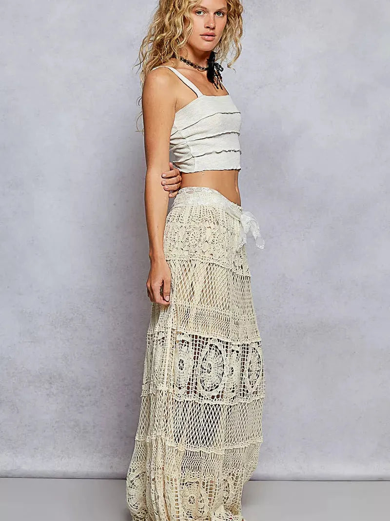 POL Waved Wonder Floral Crochet Flared Skirt-Women's Skirts & Skorts-Shop Z & Joxa