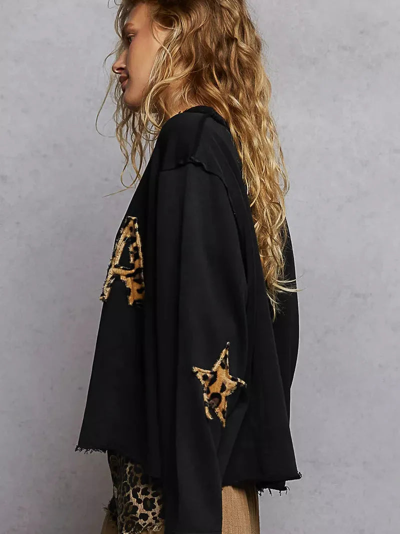 POL Wild Heart USA Animal Print Long Sleeve Terry Sweatshirt-Women's Shirts & Tops-Shop Z & Joxa