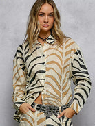 POL Wild Shine Two-Tone Printed Zebra Spangle Long Sleeve Shirt-Women's Shirts & Tops-Shop Z & Joxa