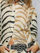 POL Wild Shine Two-Tone Printed Zebra Spangle Long Sleeve Shirt-Women's Shirts & Tops-Shop Z & Joxa