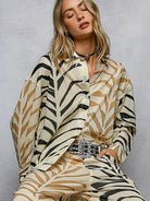 POL Wild Shine Two-Tone Printed Zebra Spangle Long Sleeve Shirt-Women's Shirts & Tops-Shop Z & Joxa