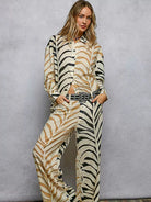 POL Wild Shine Two-Tone Printed Zebra Spangle Long Sleeve Shirt-Women's Shirts & Tops-Shop Z & Joxa