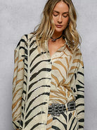 POL Wild Shine Two-Tone Printed Zebra Spangle Long Sleeve Shirt-Women's Shirts & Tops-Shop Z & Joxa