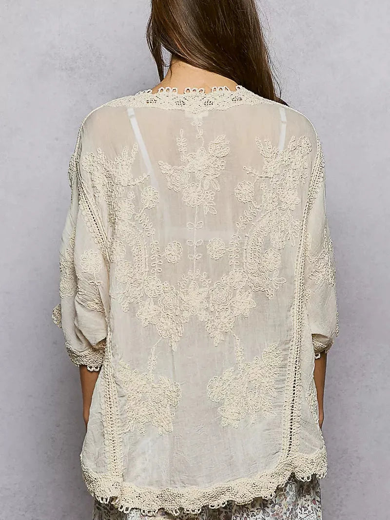 POL Wildflower Weave Floral Embroidered Top with Trim Edge-Women's Shirts & Tops-Shop Z & Joxa