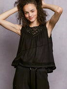 POL Woven Whisper Crochet Contrast Sleeveless Top in Black-Women's Shirts & Tops-Shop Z & Joxa