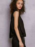 POL Woven Whisper Crochet Contrast Sleeveless Top in Black-Women's Shirts & Tops-Shop Z & Joxa