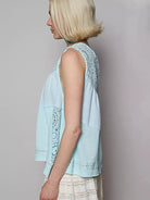 POL Woven Whisper Crochet Contrast Sleeveless Top in Blue-Women's Shirts & Tops-Shop Z & Joxa