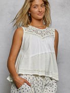 POL Woven Whisper Crochet Contrast Sleeveless Top in White-Women's Shirts & Tops-Shop Z & Joxa