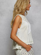 POL Woven Whisper Crochet Contrast Sleeveless Top in White-Women's Shirts & Tops-Shop Z & Joxa