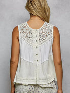 POL Woven Whisper Crochet Contrast Sleeveless Top in White-Women's Shirts & Tops-Shop Z & Joxa
