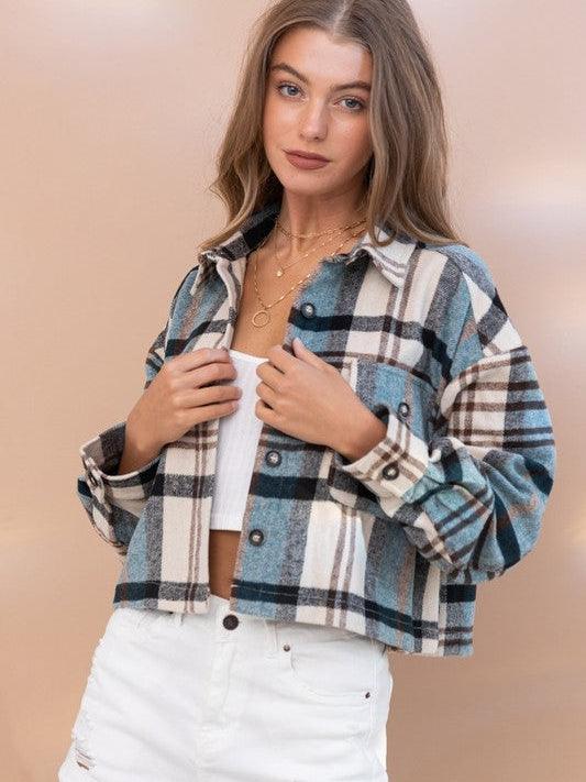 Pack a Little Punch Plaid Cropped Shacket-Women's Clothing-Shop Z & Joxa