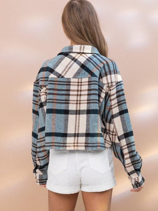 Pack a Little Punch Plaid Cropped Shacket-Women's Clothing-Shop Z & Joxa