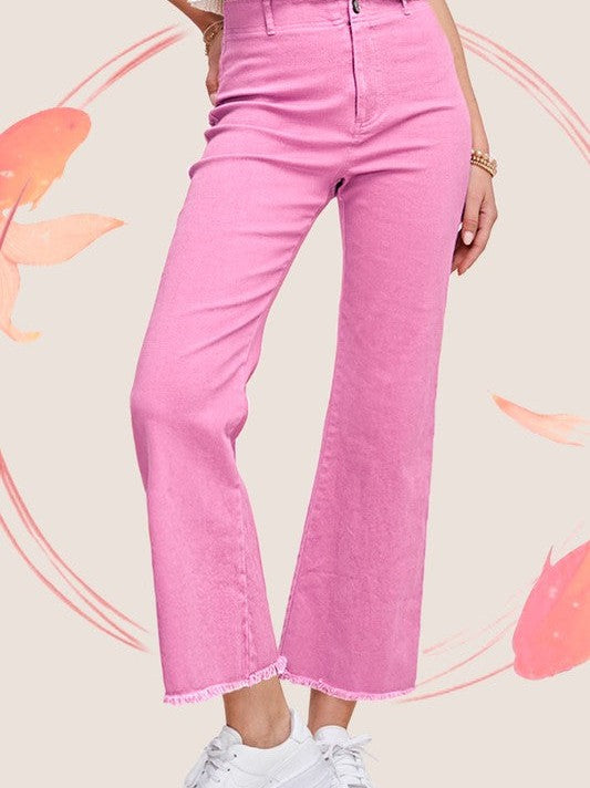 Paint the Town High Rise Button Closure Wide Leg Ankle Length Pants-Women's Clothing-Shop Z & Joxa