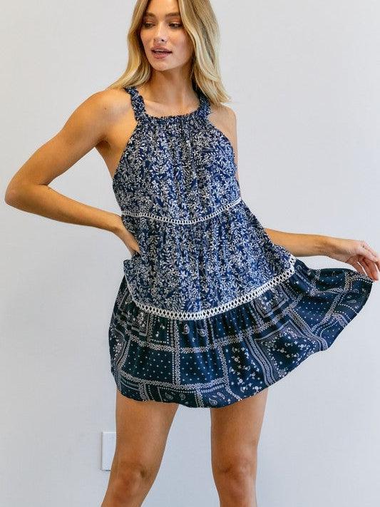 Paisley Breeze Halter Mini Dress-Women's Clothing-Shop Z & Joxa