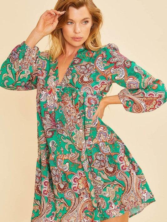 Paisley Pizazz Tiered Babydoll Dress-Women's Clothing-Shop Z & Joxa