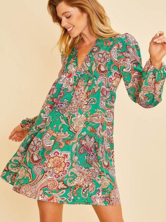 Paisley Pizazz Tiered Babydoll Dress-Women's Clothing-Shop Z & Joxa