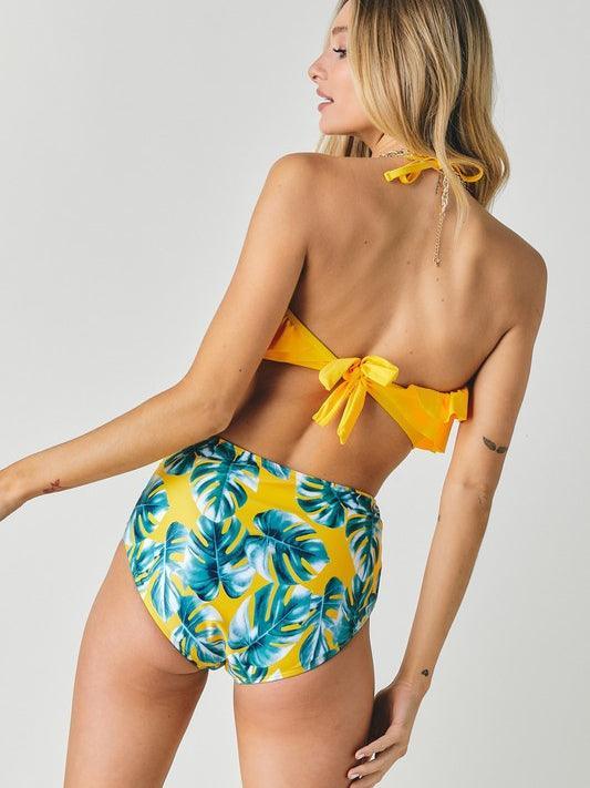 Palm Leaves and Sun Ruffle Top with Print Bottoms Swimsuit-Women's Clothing-Shop Z & Joxa