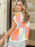 Pastel Dreams Checkered Sleeveless Sweater Top-Women's Clothing-Shop Z & Joxa