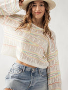 Pastel Rainbow Bell Sleeve Crochet Top-Women's Clothing-Shop Z & Joxa