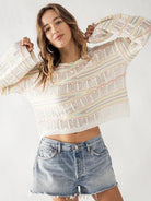 Pastel Rainbow Bell Sleeve Crochet Top-Women's Clothing-Shop Z & Joxa