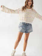 Pastel Rainbow Bell Sleeve Crochet Top-Women's Clothing-Shop Z & Joxa