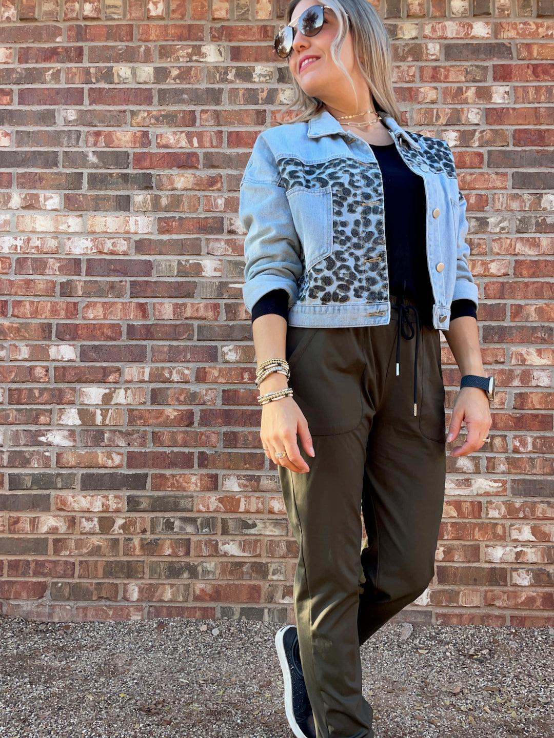 Patched Leopard It Girl Denim Jacket | Light Wash-Coats & Jackets-Shop Z & Joxa