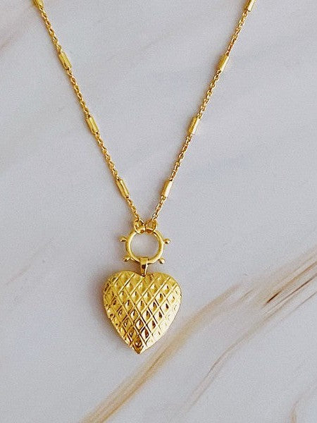 Patterned Heart Open Locket Necklace-Women's Accessories-Shop Z & Joxa