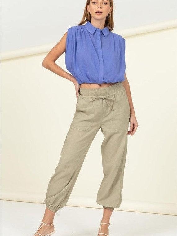 Capris Pants for Women Cotton Linen Wide Leg Casual Summer Comfy High  Waisted Solid Loose Crop Pants with Pockets - Walmart.com