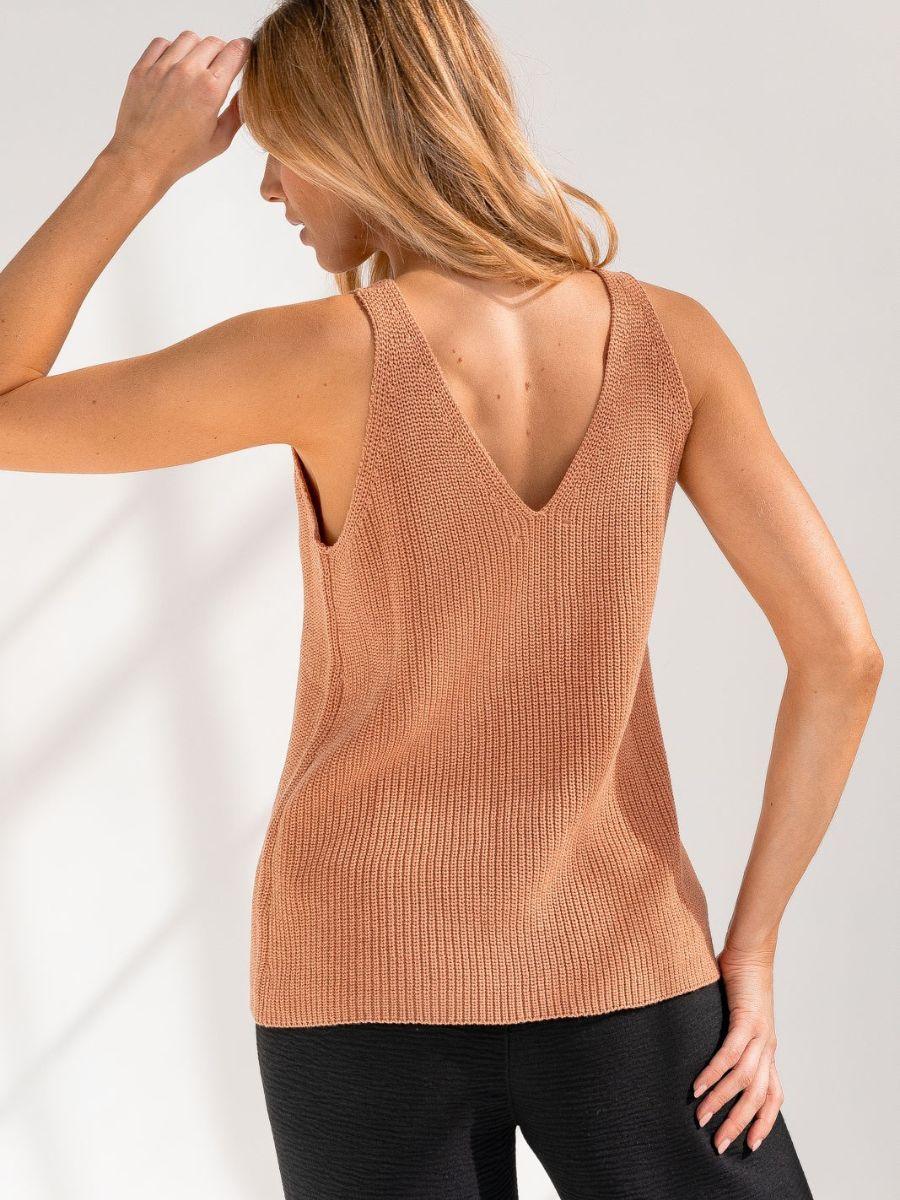 Peach Dust V Neckline Knit Tank-Women's Shirts & Tops-Shop Z & Joxa