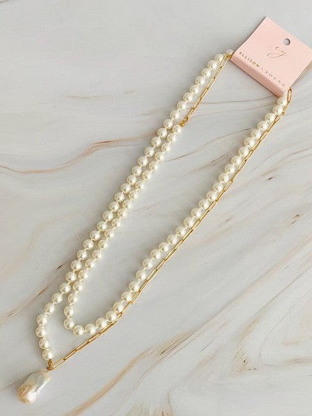 Pearls Your Way Long Chain Necklace with Freshwater Baroque Pearl Pendant-Women's Accessories-Shop Z & Joxa