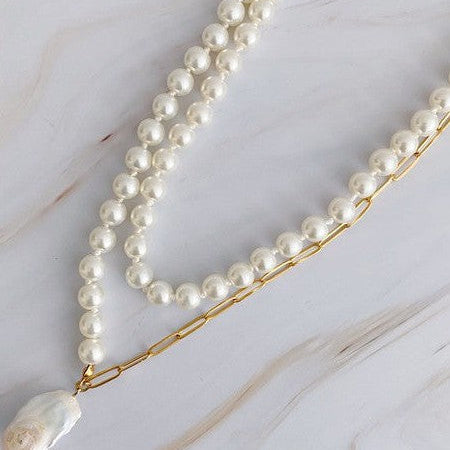 Pearls Your Way Long Chain Necklace with Freshwater Baroque Pearl Pendant-Women's Accessories-Shop Z & Joxa