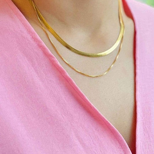 Perfectly Layered Herringbone and Slim Chain Necklace-Women's Accessories-Shop Z & Joxa