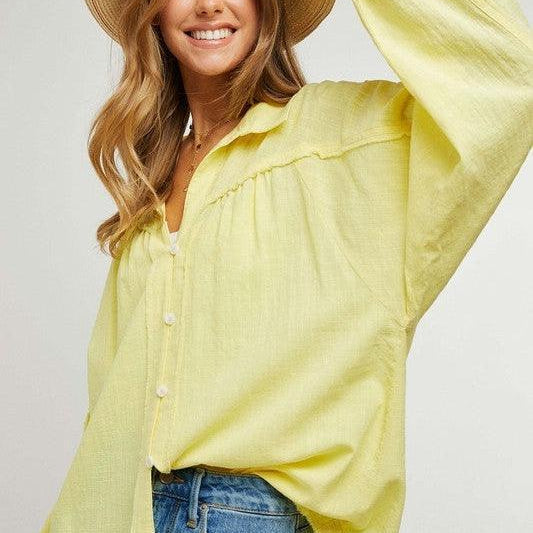 Perfectly Oversized Button-up Sshirt with Raw Detailing-Women's Clothing-Shop Z & Joxa