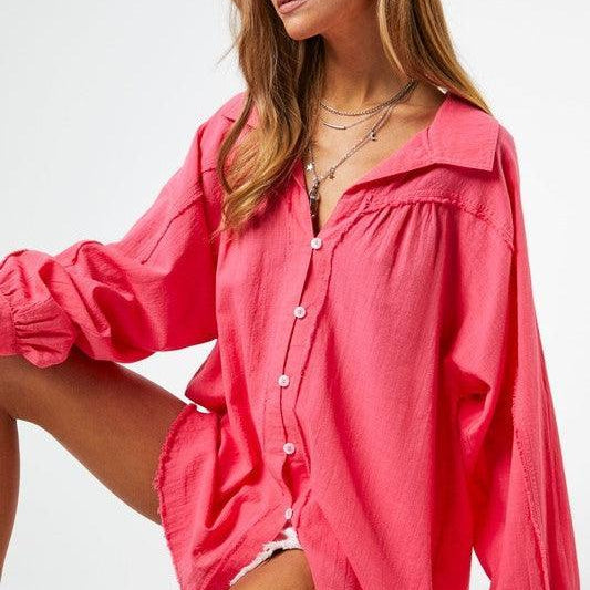 Perfectly Oversized Button-up Sshirt with Raw Detailing-Women's Clothing-Shop Z & Joxa