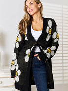 Perfee Black Daisy Delight Floral Button Down Long Cardigan-Women's Shirts & Tops-Shop Z & Joxa